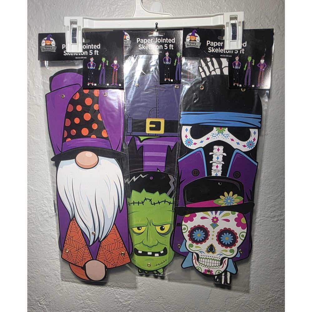 Halloween 5' Paper Jointed Skeleton Frankenstein Gnome Skeleton NEW